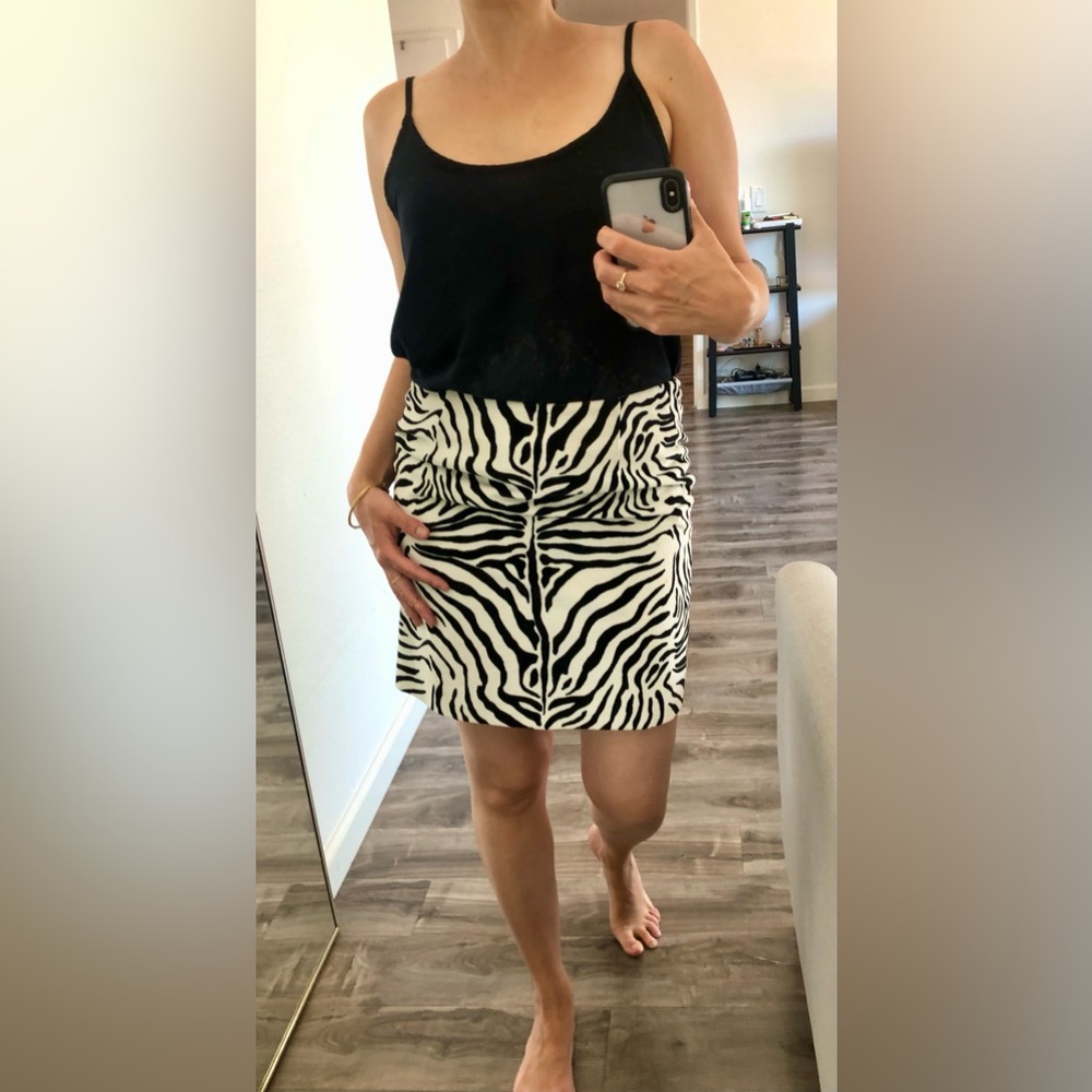Black White Zebra Print Velvet Mini Skirt Vintage Georgiou Studio Size XS 2